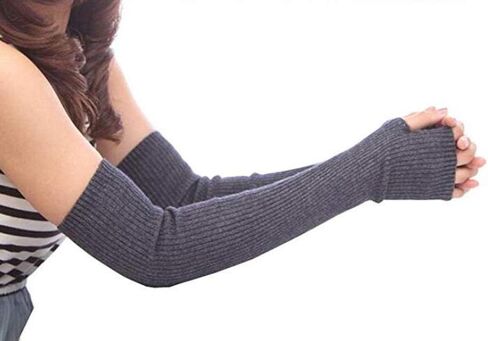 Women Knitted Elbow Length Wrist Thumbhole Fingerless Elastic Stretch Long Arm Sleeve Winter Warmer Gloves Sleeves in Saudi Arabia