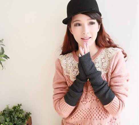 Women Knitted Elbow Length Wrist Thumbhole Fingerless Elastic Stretch Long Arm Sleeve Winter Warmer Gloves Sleeves in Saudi Arabia