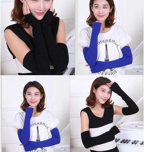 Women Knitted Elbow Length Wrist Thumbhole Fingerless Elastic Stretch Long Arm Sleeve Winter Warmer Gloves Sleeves in Saudi Arabia