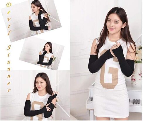Women Knitted Elbow Length Wrist Thumbhole Fingerless Elastic Stretch Long Arm Sleeve Winter Warmer Gloves Sleeves in Saudi Arabia