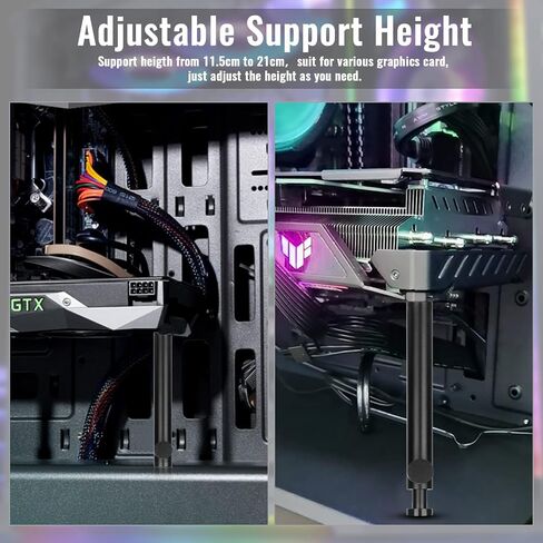 TEAMOLA Tall GPU Support Bracket - Adjustable GPU Anti-Sag Stand GPU Mount | Durable Black Metal GPU Stabilizer, Hidden Magnet GPU Holder, Graphics Card Stand Fits Most Cases, Tool-Free GPU Brace Adjust in Saudi Arabia