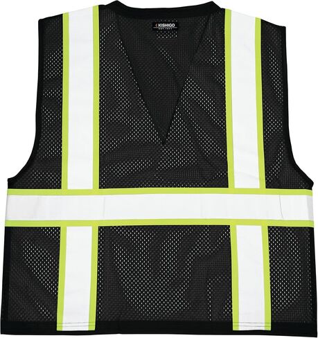 Kishigo Black Enhanced Visibility Men's Vest B100, Multi Pocket Mesh Hi-Vis Vest, Ultra-Cool Polyester, 6 Pockets, Zipper in Kuwait