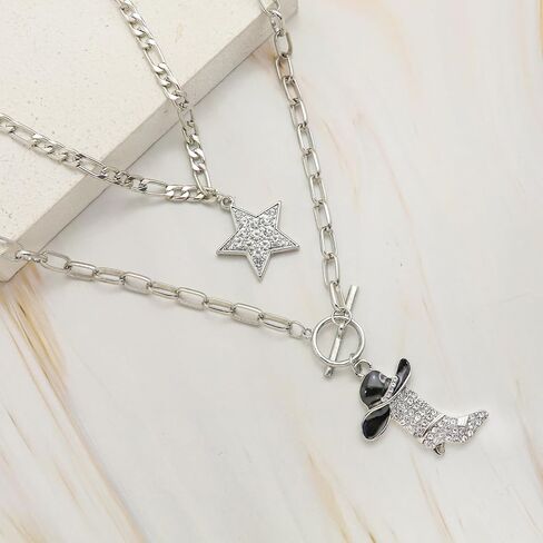 Rechicgu 2 PCS Sparkly Rhinestone Star Choker Western Western Cowgirl Boot Necklace القابلة للتكديس مجموعة للنساء سلسلة مكتنزة ، رعاة البقر مينا القبعة نجم المجوهرات الغربية للنساء للنساء in Kuwait