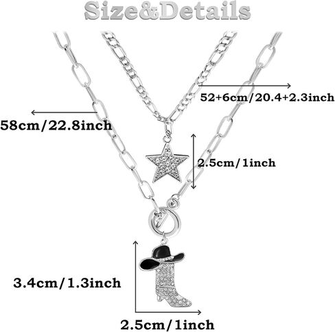 Rechicgu 2 PCS Sparkly Rhinestone Star Choker Western Western Cowgirl Boot Necklace القابلة للتكديس مجموعة للنساء سلسلة مكتنزة ، رعاة البقر مينا القبعة نجم المجوهرات الغربية للنساء للنساء in Kuwait