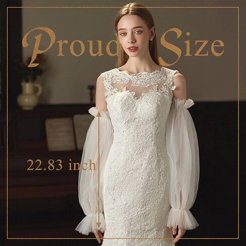 Black White Long Wedding Gloves Lace Sheer Puffy Sleeves Fingerless Ruffled Tulle Gloves Detachable Sleeves for Women in Saudi Arabia