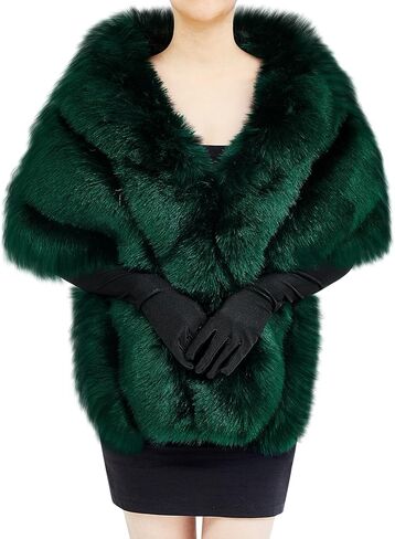 Zhanmai 2 Pcs Winter Long Shawl Cloak Stretchy Glove Opera Bridal Dance Gloves for Women Dress Party Coat in Kuwait