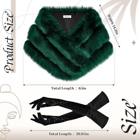 Zhanmai 2 Pcs Winter Long Shawl Cloak Stretchy Glove Opera Bridal Dance Gloves for Women Dress Party Coat in Kuwait