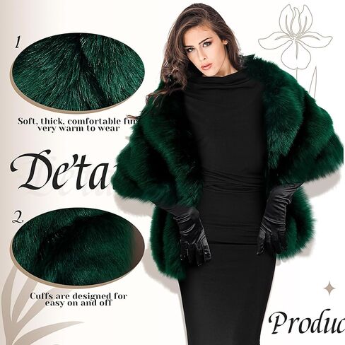 Zhanmai 2 Pcs Winter Long Shawl Cloak Stretchy Glove Opera Bridal Dance Gloves for Women Dress Party Coat in Kuwait