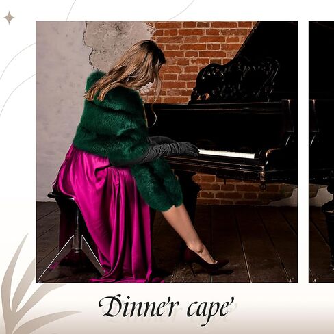 Zhanmai 2 Pcs Winter Long Shawl Cloak Stretchy Glove Opera Bridal Dance Gloves for Women Dress Party Coat in Kuwait