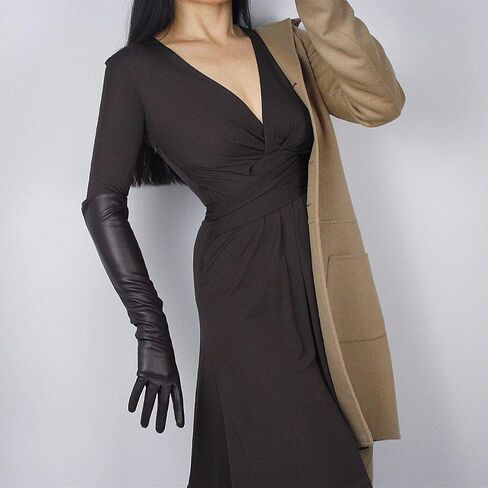 DooWay Long Leather Gloves Women 20" Faux Lambskin Soft Stretch PU for Formal Evening Costume Party Gloves in Saudi Arabia
