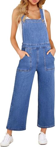 Sidefeel Overalls for Women Casual Stretchy Adjustable Strap Denim Jumpsuits Wide Leg Loose Fit Cropped Jean Rompers in Saudi Arabia