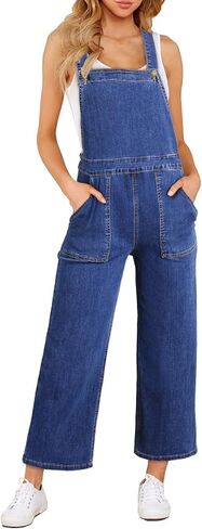 Sidefeel Overalls for Women Casual Stretchy Adjustable Strap Denim Jumpsuits Wide Leg Loose Fit Cropped Jean Rompers in Saudi Arabia