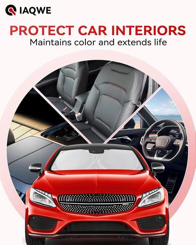 2025 IAQWE Windshield Sun Shade for Car Front Window, Thickened 65 x 32in Foldable Sun Visor Protector Blocks UV Rays and Heat, Keeps Your Vehicle Cool Fit for Car, Truck, SUV in Kuwait