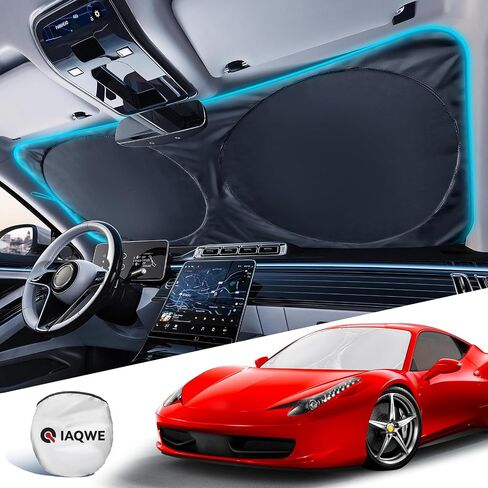 2025 IAQWE Windshield Sun Shade for Car Front Window, Thickened 65 x 32in Foldable Sun Visor Protector Blocks UV Rays and Heat, Keeps Your Vehicle Cool Fit for Car, Truck, SUV in Saudi Arabia