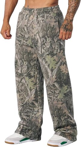 Mens Baggy Camo Graphic Print Sweatpants Workout Athletic Joggers Pants for Men Wide Leg Hunting Sweat Pant in Saudi Arabia