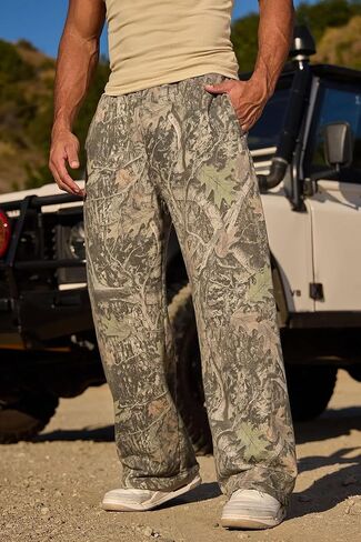 Mens Baggy Camo Graphic Print Sweatpants Workout Athletic Joggers Pants for Men Wide Leg Hunting Sweat Pant in Saudi Arabia