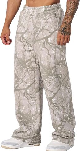 Mens Baggy Camo Graphic Print Sweatpants Workout Athletic Joggers Pants for Men Wide Leg Hunting Sweat Pant in Saudi Arabia