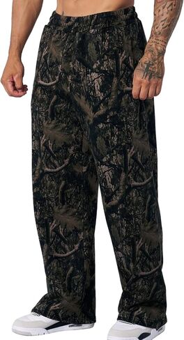 Mens Baggy Camo Graphic Print Sweatpants Workout Athletic Joggers Pants for Men Wide Leg Hunting Sweat Pant in Saudi Arabia