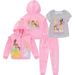Disney Princess Girls 3 Piece Hoodie, T-Shirt, and Pants Set for Toddler to Big Kids