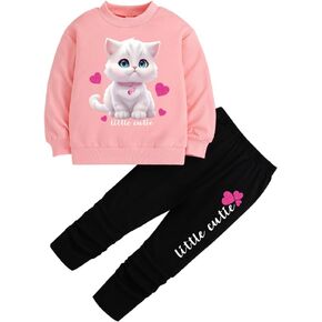 Toddler Girl Spring Fall Clothes - Cute Cartoon Sweatshirt & Alphabet Print Leggings - Sweet Girls Fashion Set