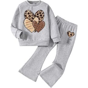 Toddler Girl Clothes - Heart Graphic Print Pullover Sweatshirt & Flare Leg Pants - Girl Fall Outfits Size 3~7T