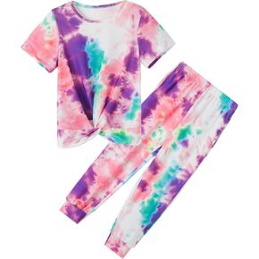 Girls Clothing Sets Tie Dye Twist Front Tops & Sweatpants Outfits Sportwear Sweatsuits Tracksuits 5-14 Years