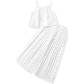 Baby Girl Clothes Toddler Summer Sleeveless Ruffle Girls Outfits Pleated Wide Leg Pants Solid Color Kids Clothing Set