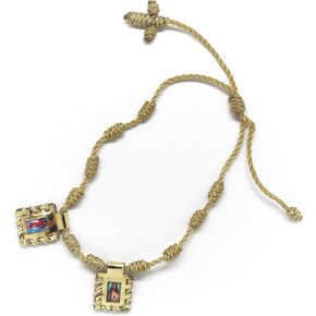 Zaraleas Catholic Scapular Bracelet - Gold Leather Handmade With Sacred Heart of Jesus, Virgin of Carmen, Virgin of Guadalupe and St. Michael Archangel - 1.3cm x 1.5cm