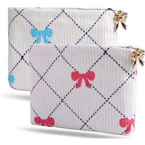 2 PCS Coin Purse, Change Purse with Bow Pattern & Metal Zipper, Small Coin Pouch for Pocket, Compact Coin Purse for Women Credit Card Key Lipstick Holder, Perfect for Travel, Daily Use & Gifts