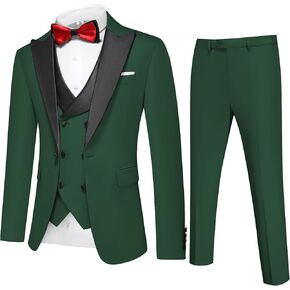 Men's Slim Fit 3-Piece Suit Set - Formal Wedding Tuxedo Suit with Blazer, Vest & Pants for Prom, Business