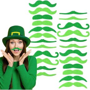 24Pcs St. Patrick's Day Green Mustache St. Patrick's Day Self Simulation Adhesive Creative Fake Green Mustaches Beard Cosplay Costume Accessory for Irish