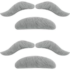 obmwang 2 Sets Mustache and Eyebrow Old Man Facial Hair Costume for Old Man Dress Up, Grandpa Costume Accessories Kit Grey