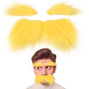 Yan Dream Yellow Fake Mustache and Eyebrows Self Adhesive Yellow Fake Beard Costume Facial Mustache for Halloween