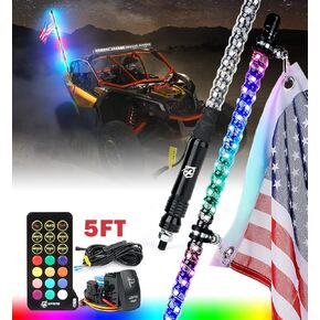 Xprite 4FT Spiral RGB LED Whip Lights, 360° Dream-Color Dancing Whip Lights w/Remote Control & Rocker Switch for Side by Side UTV ATV Trucks Polaris RZR XP 1000 Can-am Maverick X3 Quad Dune Buggy 1PC