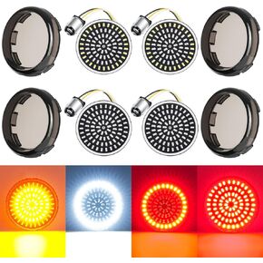 PBYMT 2 بوصة إشارات الدوران ، 81 LEDS إشارات المنعطفات الخلفية الأمامية مع 4 غطاء العدسة المدخنة لائحة ل Harley Touring Road Road Glide Road King Glide Dyna Sportster Iron Softail 1986-2024