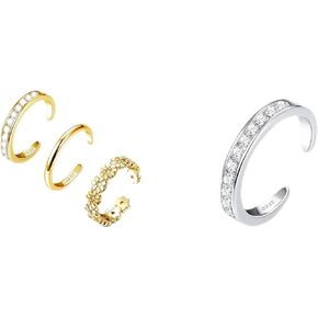 FIASASO 3Pcs Gold Filled Toe Rings 1Pcs 925 Sterling Silver Toe Rings for Women Non Tarnish Toe Ring Adjustable