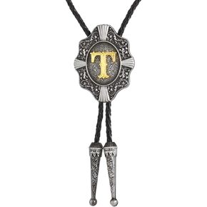 Btilasif Bolo Tie Western Cowboy Intial Letters Bolo Tie ABCDJMR to Z Leather Necktie Jewelry Accessories for Men Women