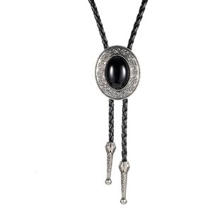 TIE BOLO للرجال Western Cowboy Bolo Tie Necklace شكل جولة الربط الإرشاد إكسسوارات الموضة المجوهرات الغربية مصنوعة يدويًا مع سبيكة أسود فيروز رعاة البقر عيد ميلاد Anniver هدية