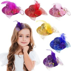 6 Pcs Mini Tea Party Hats, 2025 Derby Attire Hats for Girls, Small Fascinators with Clip-On Design