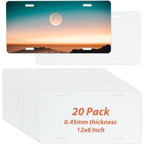 20 Pack Sublimation License Plate Blanks, Metal Aluminum Automotive License Plate Plates Tag, Heat Thermal Transfer Sheet DIY Sublimation Blank for Blank License Plates