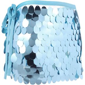 MECCANIXITY Sequin Short Skirt Women's Rave Party Dance Skirt Sparkly Belly Dance Hip Skirts Wrap for Dance Party Night Club Costume(Blue)