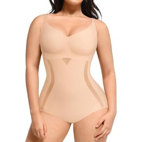 SHAPELLX Shapewear for Women Tummy Control Body Shaper Slimming Bodysuit V Neck Sculpting Snatched Body Suit Butt Lifter