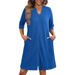 Ekouaer Zipper Robes for Women 3/4 Sleeve Waffle Knit Bathrobe Lightweight Short Housecoat with Pockets Soft Loungewear S-3XL in Saudi Arabia