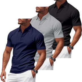 3 Pack Men's Polo Shirts Quick-Dry Short Sleeve Athletic Polo Shirts Moisture Wicking T Shirt Casual Golf Shirts
