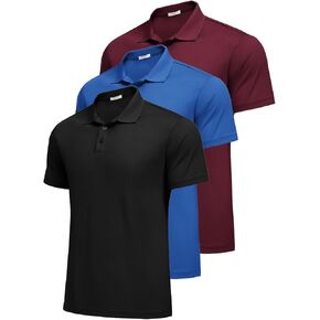 PINSPARK Mens Polo Shirts Short Sleeve Lightweight Moisture Wicking Quick Dry Casual Workout Collared Shirt Plain 3 Pack Set