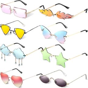 8 Pcs Irregular Sunglasses Set Heart Sunglasses Flame Cloud Butterfly Star Rimless Glasses Favors (Vibrant Style)