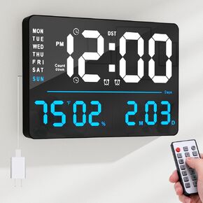 AYRELY® 16" LED Digital Wall Clock with Large Display,Alarm Clock with Digital Calendar for Living Room, Bedroom,Office,Shop,Gym Decor,Seniors,Gift for Elderly (Powered by Plug-in Only)