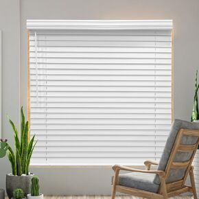 الستائر الخشبية المستهدفة اللاسلكية 23 "W × 36" H ، 2 بوصة من النوافذ الأفقية 2 بوصة مع الستائر التاج مع التاج ، الستائر المظلمة في الغرفة ، الستائر البيضاء للديكورات الداخلية المنزلية.