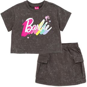 Barbie Girls French Terry Terry Thers Counter Thirt and Skirt Outfit Todfler Toddler to Big Kid Sister (2T-14-16)