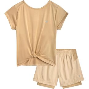 RBX Girls' Active Bike Short Set - 2 Piece Short Sleeve Athletic Shirt and 2-in-1 Running Shorts for Girls (Sizes: 7-12)